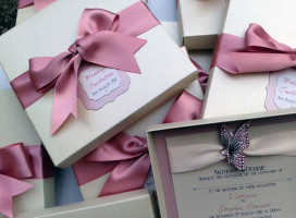 Boxed Wedding Invitation With Gem & Ribbon