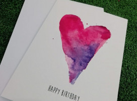 Happy Birthday Pink Water Colour Heart Card